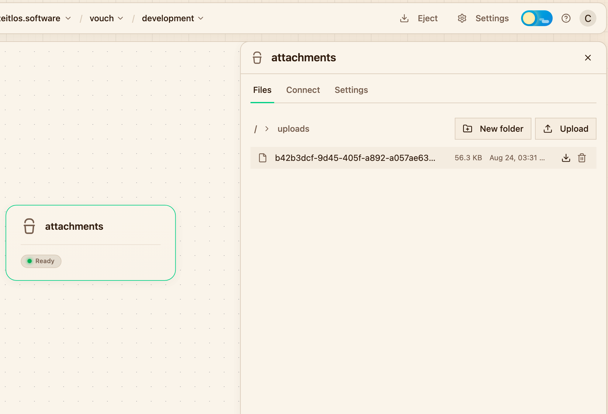 The Files tab of a bucket, listing the objects under a prefix