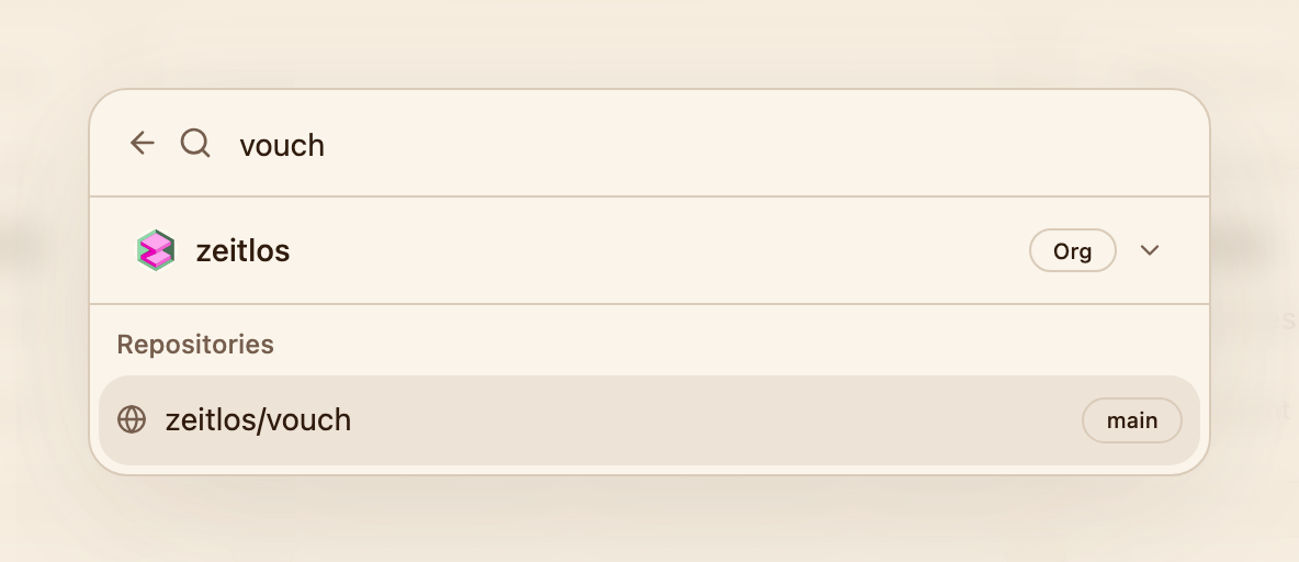 The create palette showing the GitHub repository picker
