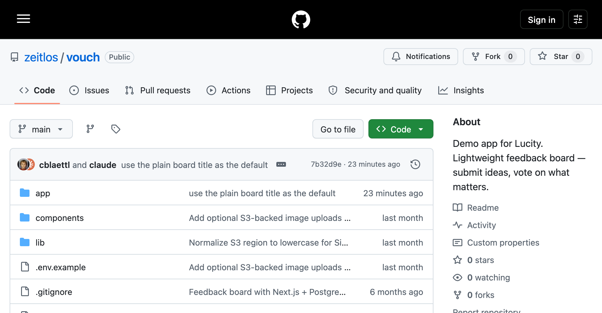The Fork button on the Vouch repository page