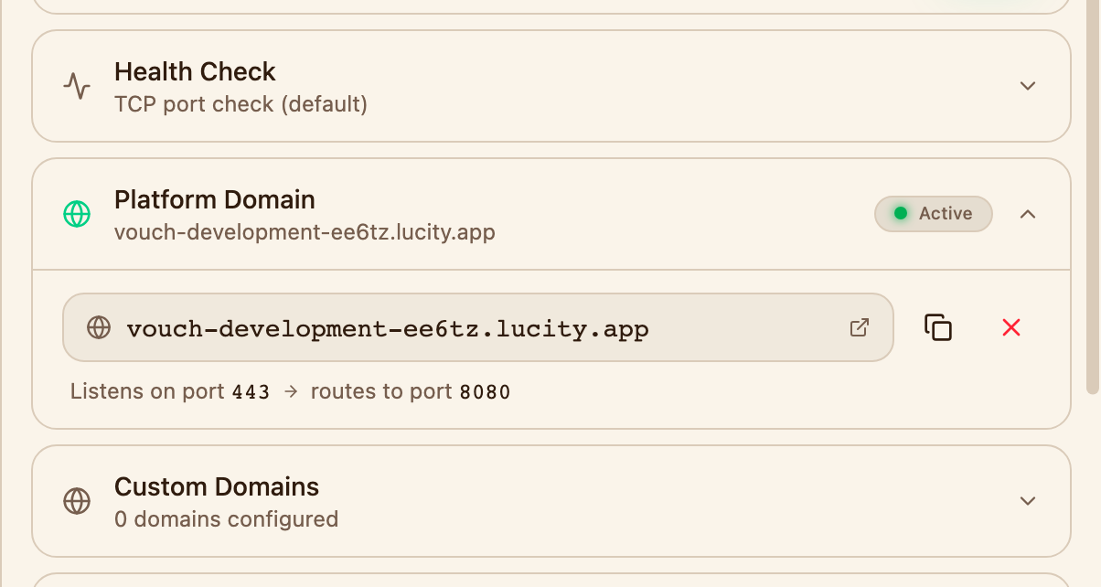The Platform Domain section of the service settings tab