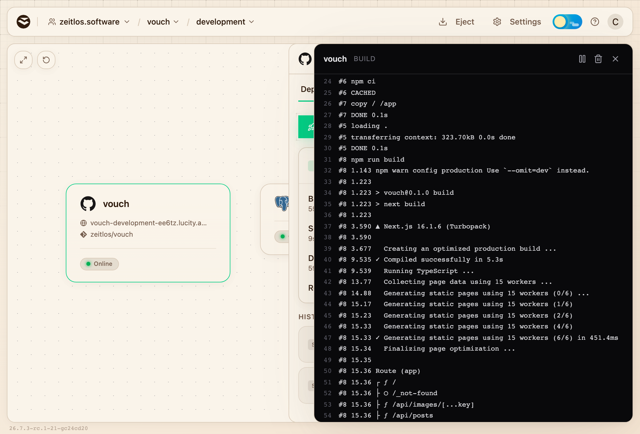 Build logs streaming in the service panel